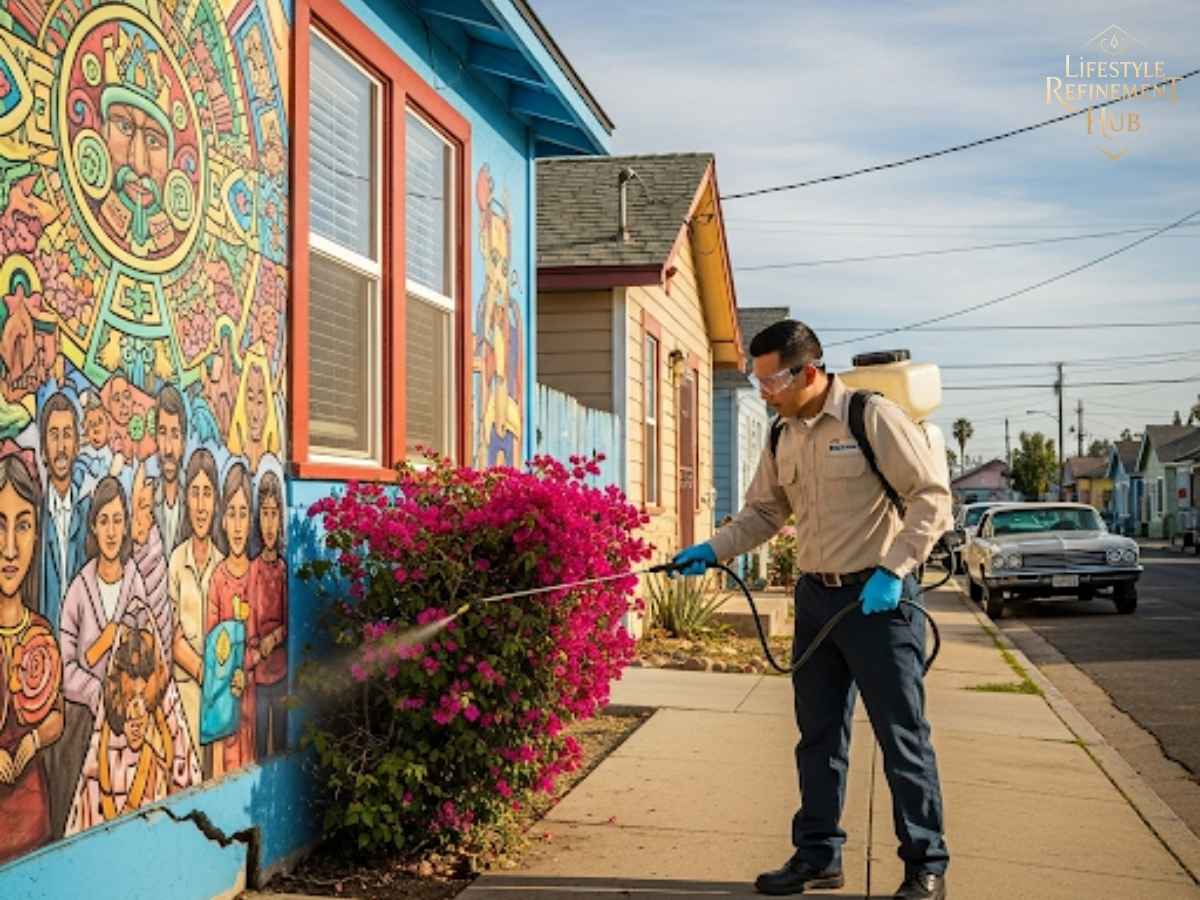 Professional pest control expert treating home in Barrio Logan Los Angeles