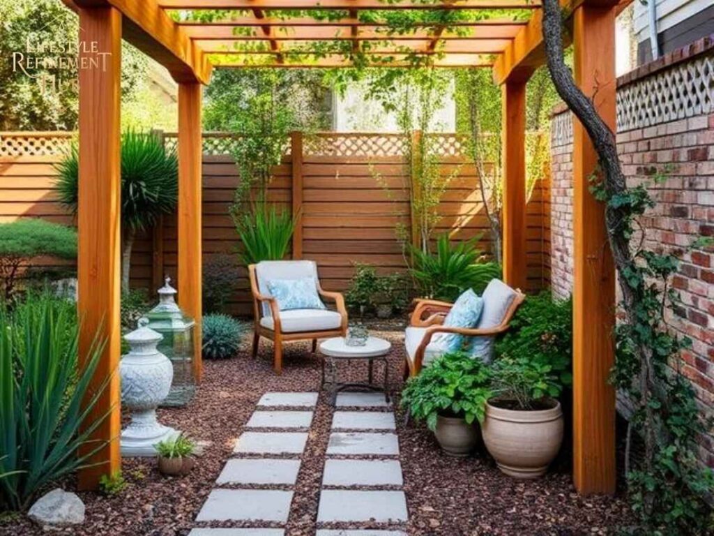 Pocket-Greenhaven Pergola Building Guide for Los Angeles 1 Cozy cedar Pocket-Greenhaven pergola in Los Angeles backyard with drought-resistant plants