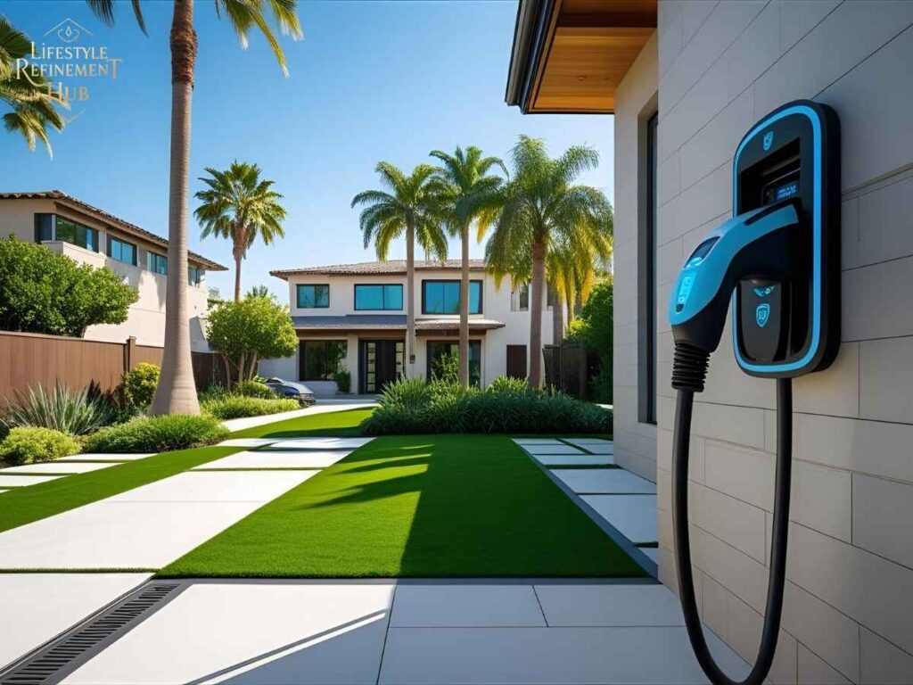 EV Charger Installation in North San Jose, Los Angeles: Your Local Guide 2 Modern home EV charger mounted on wall in North San Jose, Los Angeles neighborhood